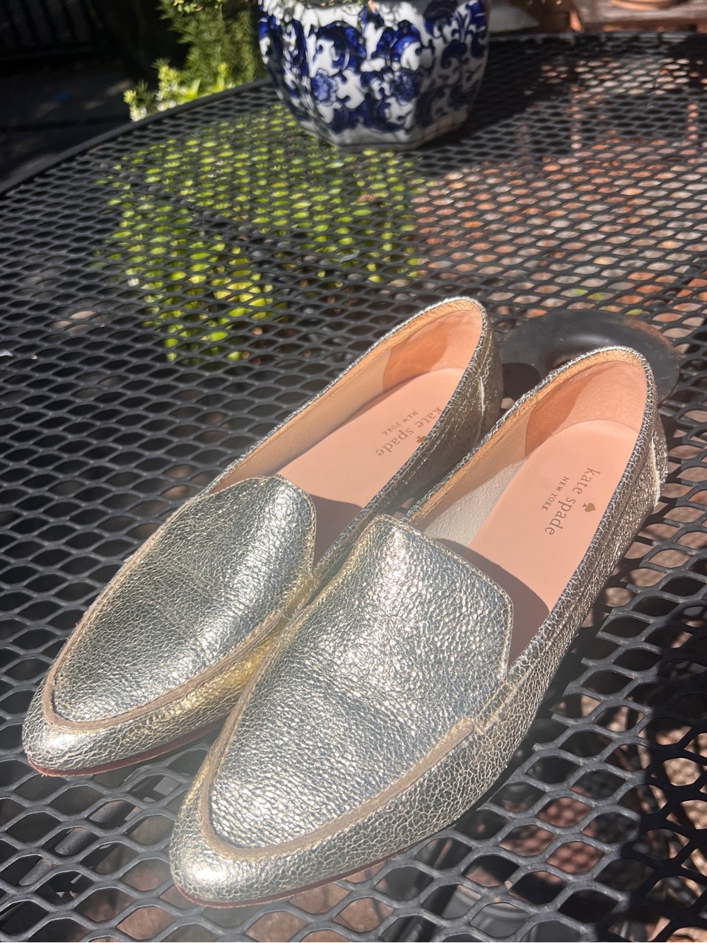 Kate Spade Metallic Gold Leather Loafers